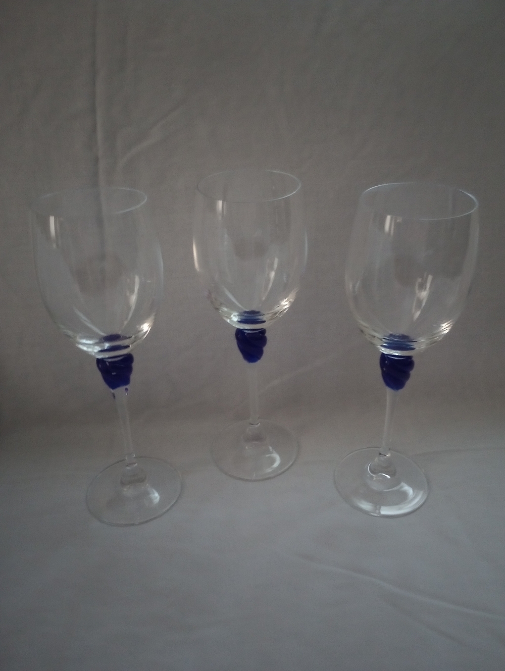 Cristal D'Arques Byzance Pattern Cobalt Twisted Stem Wine Glasses-Set Of 3